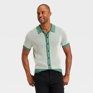 Goodfellow & Co - Men's Short Sleeve Full Button Sweater - Goodfello Cream/Green